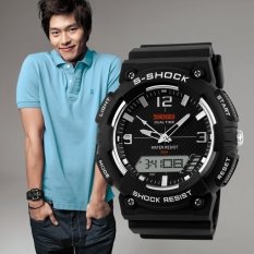Pria Digital Tanggal Sport Karet Kedap Air Alarm Jam Tangan Arloji (Gold)-Intl-Intl