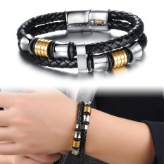 Pria Fashion Perhiasan Gelang Kulit Pria Multilayer Gelang Gesper Tepuk Tangan Gelang Emas Gelang