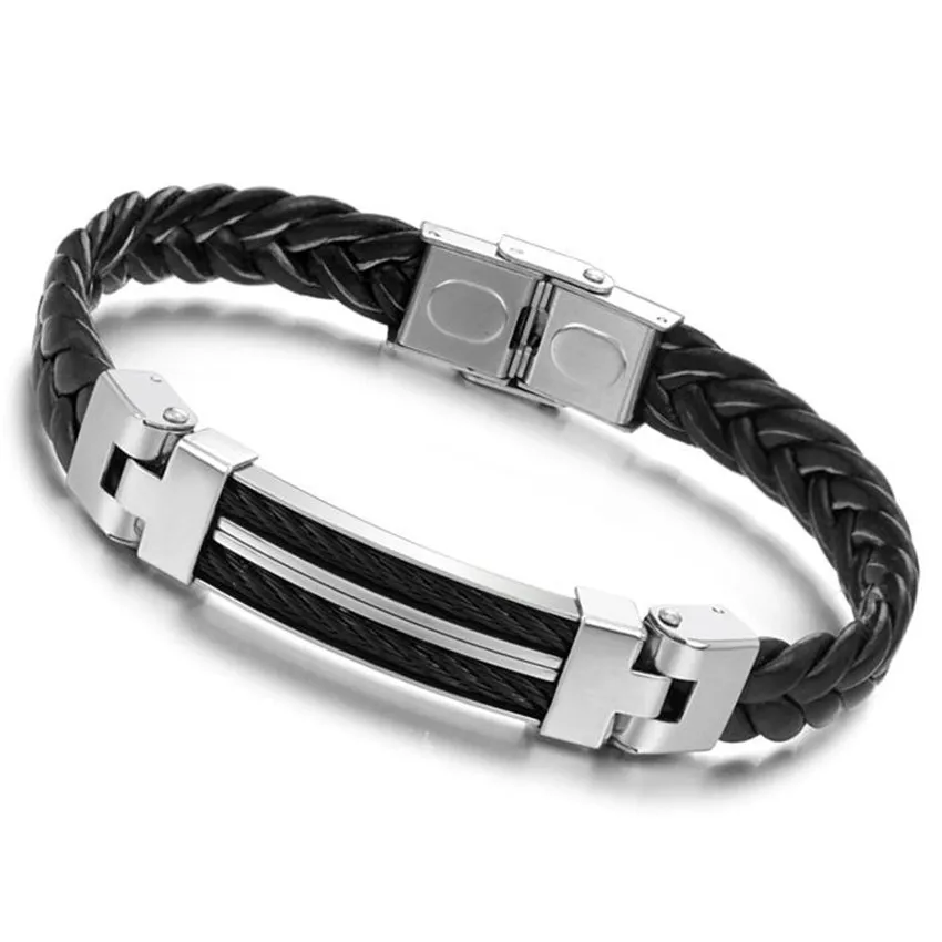 Harga pria silikon perhiasan gelang kulit antik gelang stainless steel merek di tangan anyaman item |