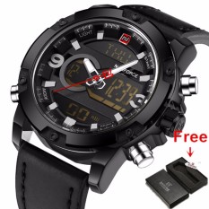 Pria Sport Jam Tangan NAVIFORCE Merek Dual Display Watch LED Digital Analog Watch Leather QUARTZ Watch 30 M Tahan Air Jam Tangan- INTL