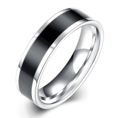Pria Titanium Steel Cincin Pernikahan Band Hitam Perak-Intl