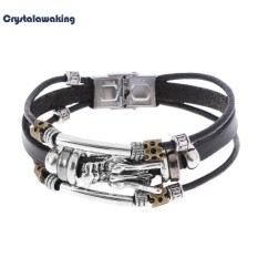 Pria Wanita Charm Delapan Diagram Gelang Perhiasan Multilayer Leather Bangle (Hitam)-Intl