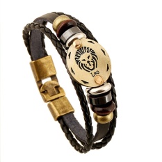 Pria Wanita Retro Woven Leather Gelang Rasi Dikepang Beaded Tali Gelang Bangle With Gesper Hadiah SEMPURNA untuk Pasangan Indonesia Ngumpul Di Sini Leo Yang