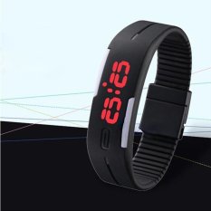 Pria Wanita Tanggal Jam Karet Gelang Digital Jam Tangan Sports Hitam