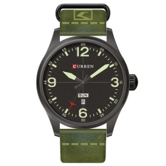 Pria Fashion Jam Tangan Kasual Round Dial Analog Display Minggu & Tanggal QUARTZ Jam Tangan Bisnis dengan Tali Kulit Gaya: Green Strap Hitam Dial Allwin-Internasional