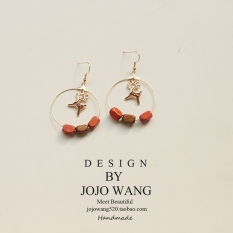 Meng Meng W868 Warna Jingga Tekstur Bahan Kayu Anting Anting Jepit Tanpa Tindik Anak Rusa