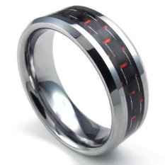 Menstruasi Serat Karbon Ini Tungsten Cincin 8mm Band Merah Hitam Silver-Internasional
