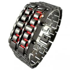 Pria Lava Merah LED Digital Stainless Steel Jam Gelang Hitam