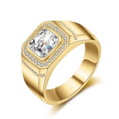 Pria Mewah Cincin Square Big Kubik Zircon Cincin Kawin Sterling Perak Warna Emas Male Pria Cincin Fashion Jewelry- INTL