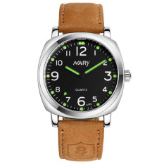 Pria Noctilucent Tali Kulit Anti Air Olahraga QUARTZ Army Watch Hitam