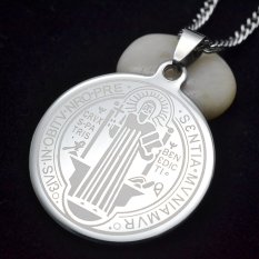 Pria Silver Nada Stainless Steel Santo Pelindung St, Benedict Medali Suci Liontin Kalung Rantai Kekang SS 60 Cm