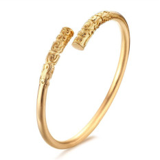 Pria Buddha kuno terbuat dari besi baja hitam berlapis sempit buka manset gelang emas - International