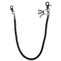 Pria Celana Celana Biker Rantai Dompet PU Leather Braided Chain Punk Gantungan Kunci Hitam