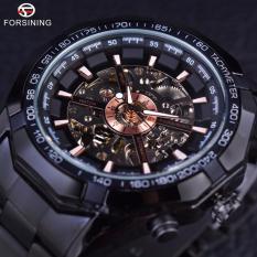 Pria Watch Hitam Stainless Steel Tahan Terhadap Udara Militer Olahraga Kasual Mekanis Wrist Watch Top Merek Mewah Jam (Hitam Emas)