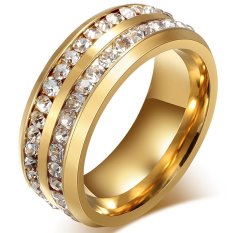 Mens Womens 8mm Titanium Stainless Steel Tinggi Dipoles 18 K Emas Berlapis Channel CZ Band Cincin Emas