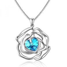 Menton Ezil 18 K Emas Putih Berlapis Kalung Rose Gaya Bunga Liontin dengan Hati Bentuk Swarovski