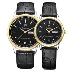 Mingjue NUODUN Ultra Tipis Yang Baru Couple Watches Kalender Bisnis Kulit Tahan Air Watch (GoldBlack