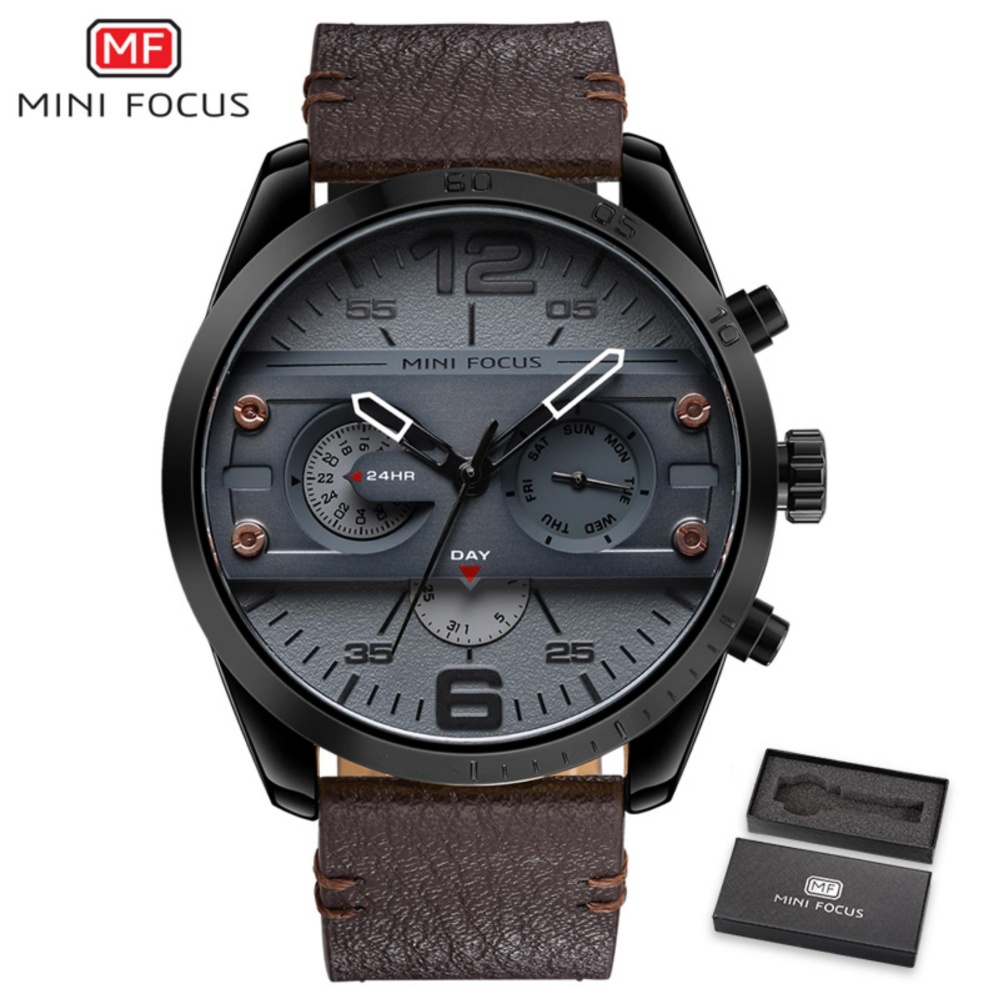 MINI FOCUS Top Merek Mewah Menonton Terkenal Fashion Olahraga Cool Men QUARTZ Watches Kulit Tahan Air Jam Tangan untuk Pria MF0068G- INTL