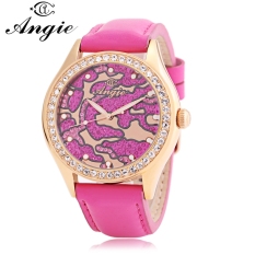 Mobil Kecil Angie ST710906 Wanita QUARTZ Jam Tangan 3ATM Luminous Genuine Leather Strap Rhinestone Dial Arloji Emas dan Pink (Warna: Emas dan Pink)-Intl