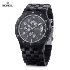 Mobil Kecil BEWELL ZS-W109D Pria Kayu QUARTZ Watch Jepang Movt Bekerja Sub-dial Tanggal Jam Tangan Ebony (warna: Ebony)-Intl
