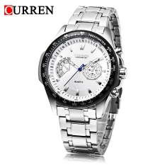 Mobil Kecil CURREN 8020 Pria QUARTZ Jam Tangan Dekoratif Sub-dial Luminous 3ATM Arloji Silver dan Putih (Warna: Perak dan Putih)-Intl