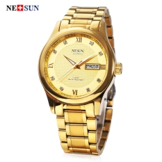 Mobil Kecil NESUN GEN MS9121 Pria Automatic Mechanical Watch Kalender Buatan Diamond Timbangan 5ATM Jam Tangan Golden (Warna: Emas) -Intl