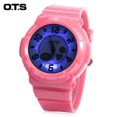 Mobil Kecil OTS T8053G Dual Movt Anak Olahraga QUARTZ Digital Watch Alarm Chronograph Tampilan 5ATM Jam Tangan Pink (Warna: Pink)-Intl