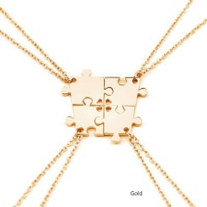 Minimalis Empat Piece Heart Puzzle Heart Pendant Kalung Teman atau Keluarga Puzzle Necklace Set Love Friendship-Intl