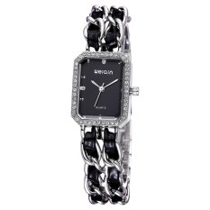 Moozoo WEIQIN Womens Rantai Emas Mawar & Putih PU Bangle Bracelet Watches Rhinestone Square Berbentuk Piringan 272302 MZVLN6 (Warna: Seperti Gambar Pertama)-Intl
