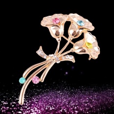Morning Glory Flowers Brooches Pins with Crystals For Women Bridal Hats Scarf Lapel Clothes Wedding Brooches Fashion Jewelry Ceremony Gift - intl