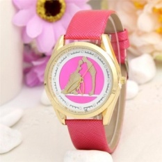 Ms Lovers Kiss Pattern Women Leather Band Watches Sport Analog LadyQuartz Date Wrist Watch(Rose) - intl