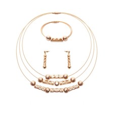 Multilayer Jantung Charms Necklace Collar Bib Earring Gelang Perhiasan Set #1-Intl