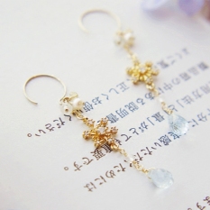 Musim Dingin Ringan Biru Buatan Tangan Asli Topas Anting Jepit Tanpa Tindik Kwai Anak