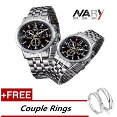 NARY 6033 Dial Klasik Ankle Engkel Weighted Bands Pasir Kekasih Wanita Pria Kuarsa Jam Tangan Stainless Steel Full Hitam (dengan Gratis Yang Dapat Indonesia Ngumpul Di Sini Cincin) -Internasional