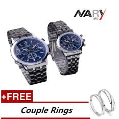 NARY 6033 Dial Klasik Ankle Engkel Weighted Bands Pasir Kekasih Pria Wanita Lengkap Jam Tangan Stainless Steel Kuarsa Biru + Gratis Yang Dapat Indonesia Ngumpul Di Sini Cincin (membeli 1 Mendapatkan 1 Gratis) -Internasional
