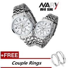 NARY 6033 Dial Klasik Ankle Engkel Weighted Bands Pasir Kekasih Pria Wanita Lengkap Jam Tangan Stainless Steel Kuarsa Putih (dengan Gratis Yang Dapat Indonesia Ngumpul Di Sini Cincin) -Internasional