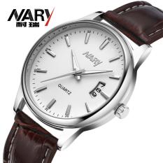 Nary Jam Tangan Analog Strap Kulit - 6115 - Brown/White