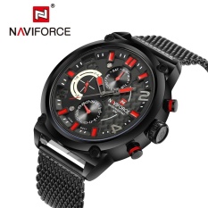 NAVIFORCE NF9068M Male QUARTZ Watch 3ATM Kalender Stainless Steel Mesh Band Jam Tangan-Intl With Watch Box
