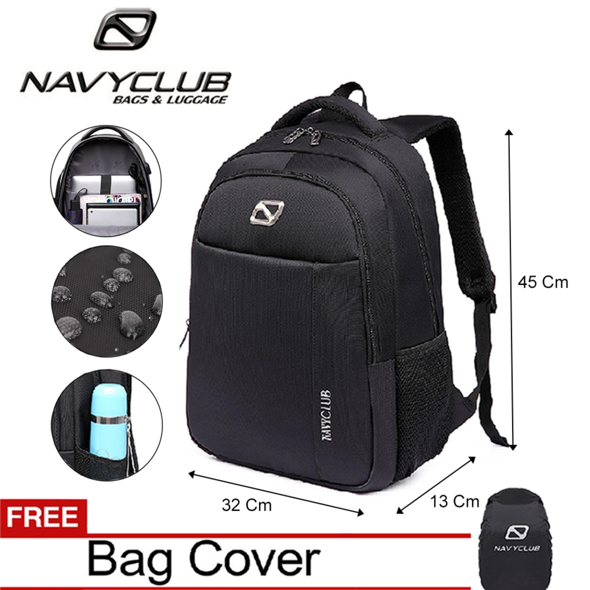 Navy Club Tas Ransel Laptop - Tas Pria Tas Wanita - Backpack Up to 15.6 inch Anti Air 62060 - Hitam Bonus Jas Hujan