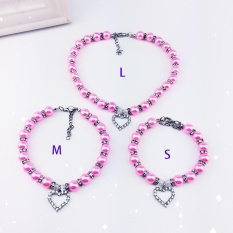 Kalung Mutiara dengan Rhinestone PET PUPPY Anjing Kucing Bentuk Hati Pedant Kerah-Intl