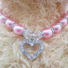 Kalung Mutiara With Rhinestone PET PUPPY Anjing Kucing Bentuk Hati Pedant Kerah-Intl