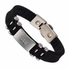 Germanium Hematite Negatif Ion Black Silicone Gelang Power Brand Balance Sport Wristbands dengan Crystal untuk Pria Wanita Musim Semi Clasp- INTL
