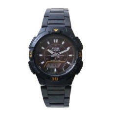 Neo Digitec Dual Time - Jam Tangan Sporty Pria - DG 1003 Body + Bezel Hitam List Kuning - Stainless Steel