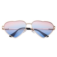 Netral Fancy Classic Metal Love Pria & Wanita Sunglasses Kacamata-Emas Frame Biru Di Bawah Biru-Intl
