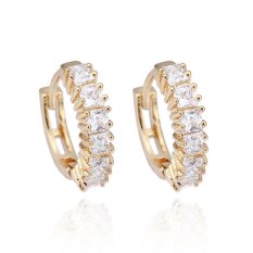 Baru 18 K Berlapis Emas Putih Square Crystal Hoop Women Fashion Anting