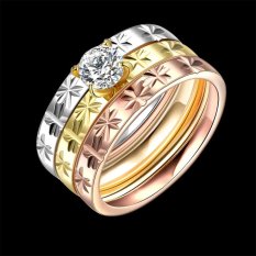 Baru 3 Pcs Fashion Zircon Double Ring Titanium Baja Pernikahan Cincin untuk Wanita Pria Perhiasan Hadiah-US Ukuran 6 -Intl