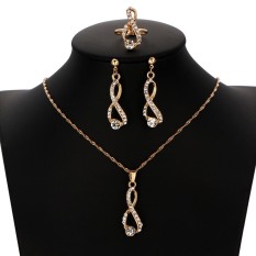 New Kristal Berlian Imitasi Perhiasan Set Fashion Warna Emas Bentuk Geometri Desain Kalung Earring Pendant Perhiasan untuk Wanita-Intl