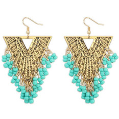 BARU Fashion Imitasi Gemstone India Earring Perhiasan Vintage Empat Warna Hollow Bead Rumbai Menjuntai Anting Bijoux (Hijau)