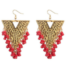 BARU Fashion Imitasi Gemstone India Earring Perhiasan Vintage Empat Warna Hollow Bead Rumbai Menjuntai Anting Bijoux (Merah)