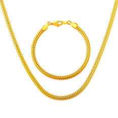 Baru Fashion Perhiasan Kalung Gelang Set 18 K Berlapis Emas Pria Perhiasan Mewah Kalung Rantai Wanita Hadiah